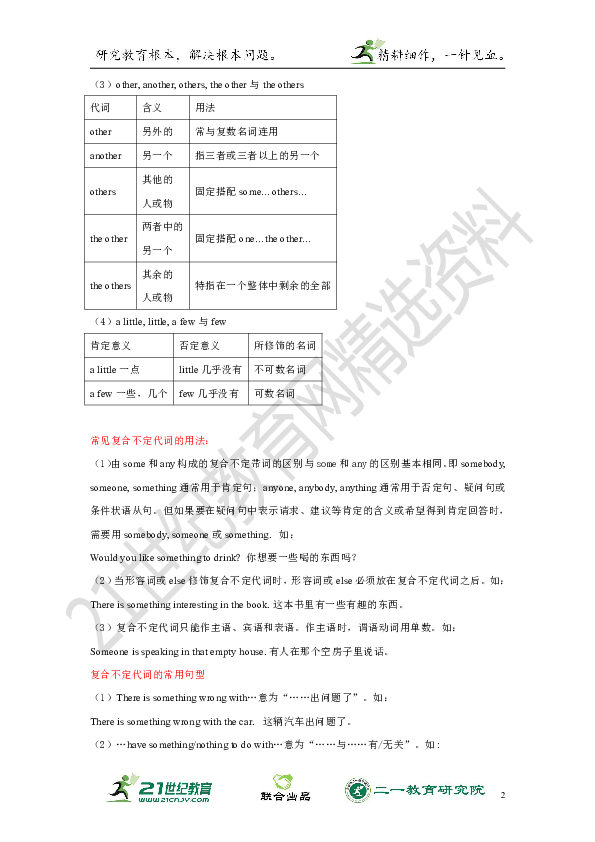 复合不定代词专题，复合不定代词的题目和答案 